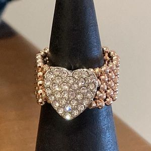NWOT - Heart Rosegold Round Mesh Ball Adjustable Ring Multiple CZ Stones Sz 7.5